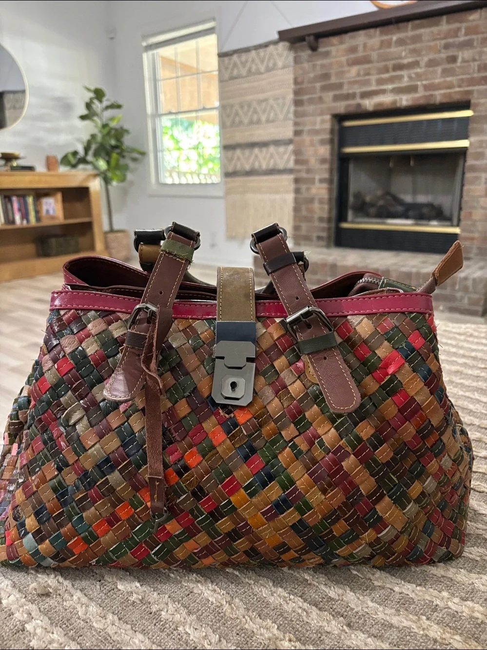 Multi-color Leather Hand-woven Handbag Shoulder Purse Bags Unbranded